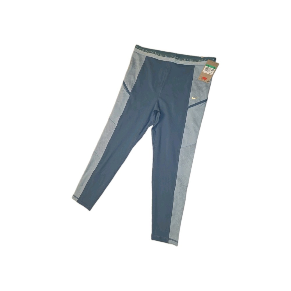 Nike Pro High-Waisted 7/8 Training Aqua Blue Leggings XL DX0063-440 - Picture 2 of 9